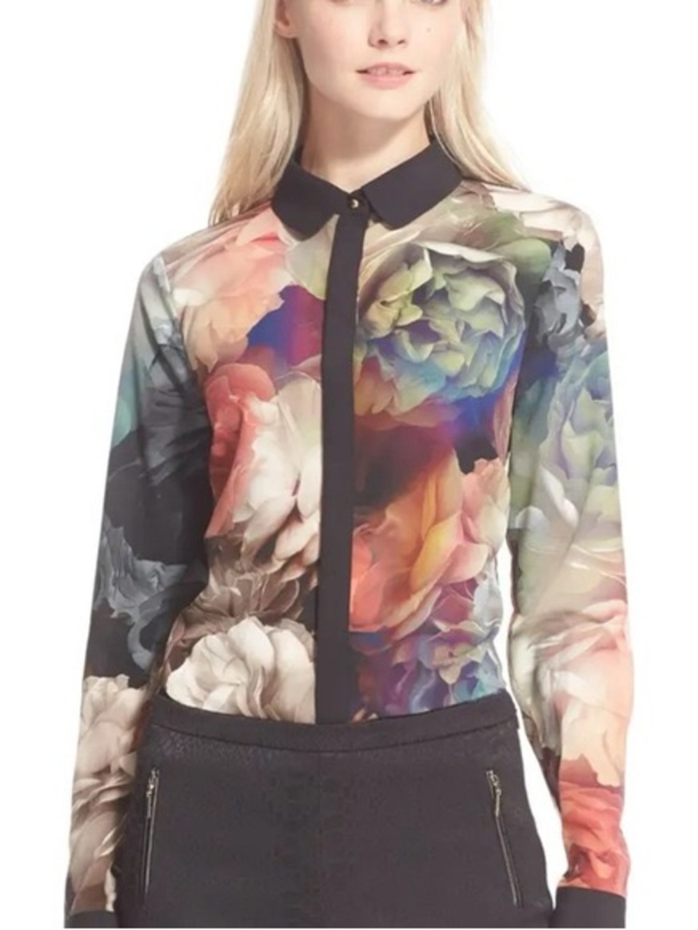 Ted Baker floral multicolored button up blouse size small
